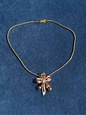 Vintage Carl Art  12k Gold Filled With pink stone and white rhinestone Necklace